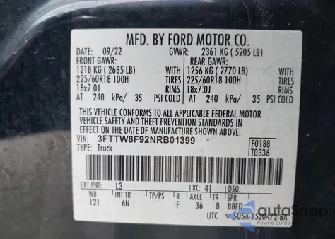 2022 Ford Maverick Lariat/Xl/Xlt z USA, uszkodzony, nr VIN 3FTTW8F92NRB01399